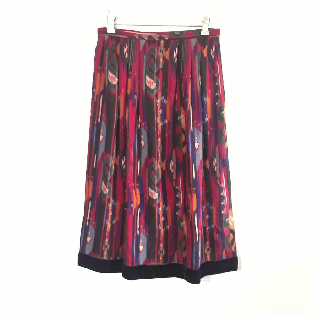Vintage 80s Wool Silk Midi Tribal Skirt, size 4 Small, EUC! Hippie Art to Wear